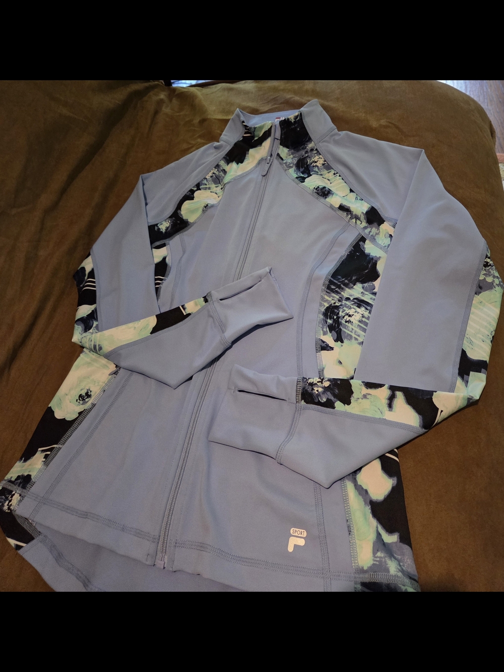 FILA Women's Light Blue Full-Zip Jacket with Abstract Contrast Panels